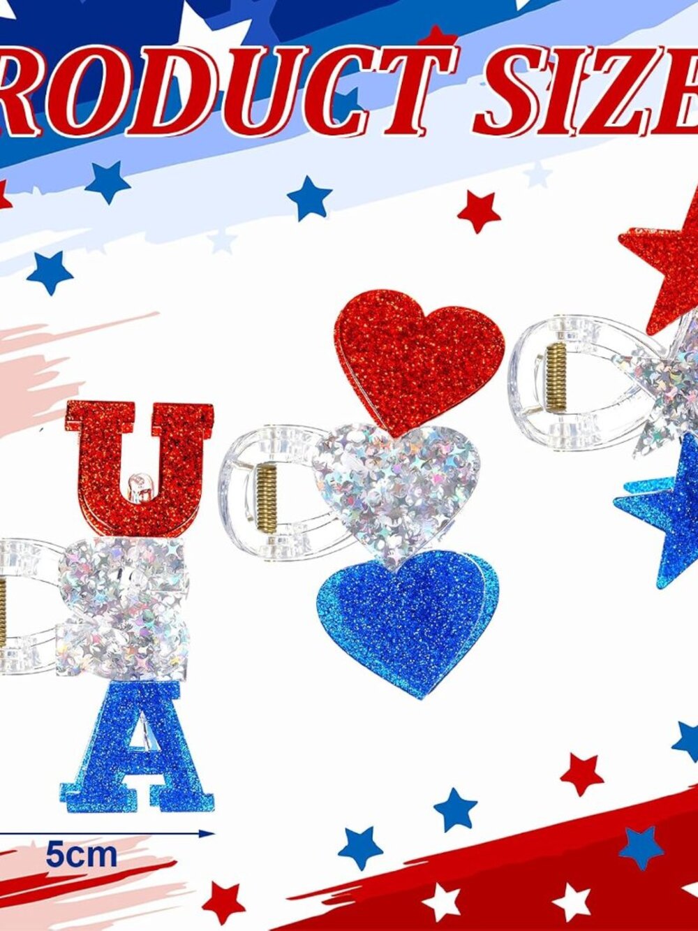 Patriotic 4th of July Hair Claw Clips – Red, White & Blue Festive Accessories - Picture 3 of 7